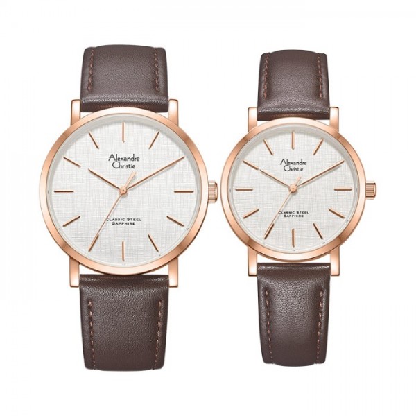 Alexandre Christie AC 8698 Rosegold Brown Leather Couple